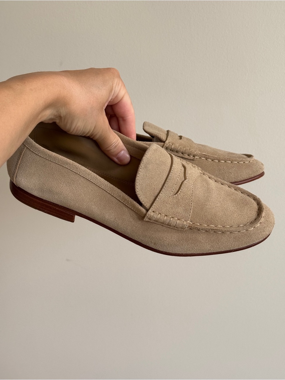 Ralph Lauren Suede Penny Loafers in Beige